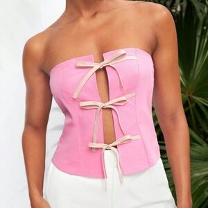 Zara Pink Strapless Top with Bow Details